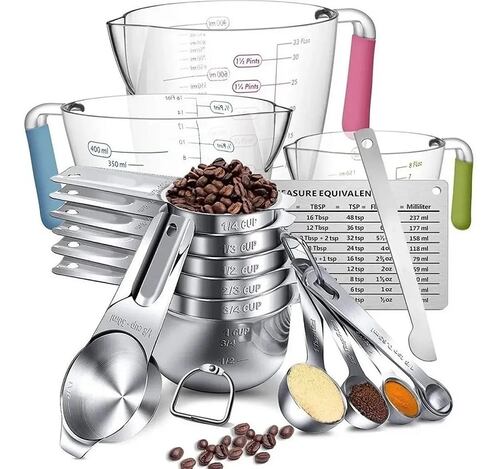 Juego De Tazas Y Cucharas Medidoras De Acero Inoxidable