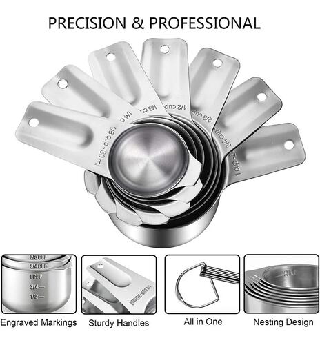 Juego De Tazas Y Cucharas Medidoras De Acero Inoxidable