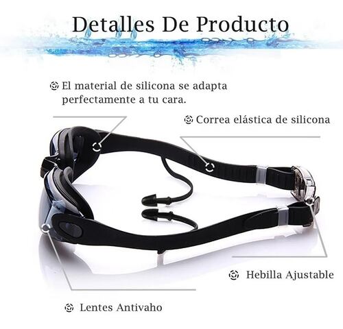 Gafas De Natación 3 En 1, Proteccion Uv Y Recubrimiento Negras