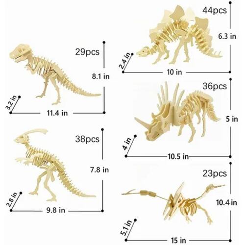 5 Rompecabezas Dinosaurios 3d Madera Para Niños
