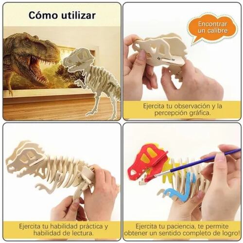 5 Rompecabezas Dinosaurios 3d Madera Para Niños