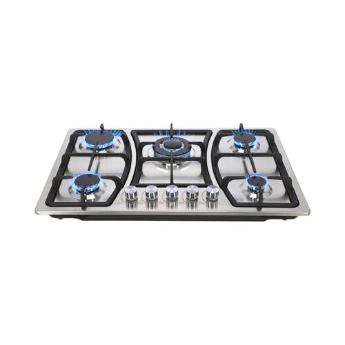COMBO Parrilla 76 cm Acero inox 5 Q y Campana 90cms Cristal Curvo Tipo Pared Cont Elec + Horno Gas 60 cm.