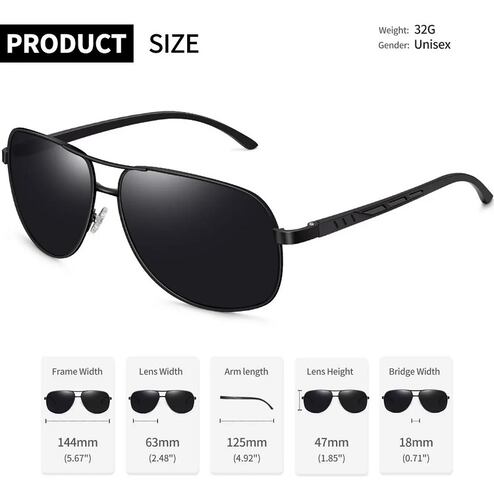 Lentes De Sol Hombre Polarizados Clásicos Uv400 De Piloto Negro