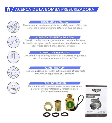 Bomba Presurizadora Gutstark Agua 1/3 Hp Automatica 270 W 2 Servicios