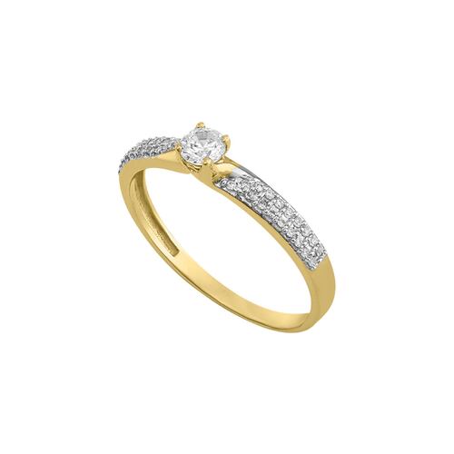 Anillo Solitario Con Líneas De Zirconias Laterales Oro 14k + Regalo