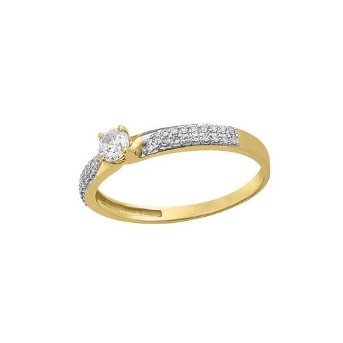 Anillo Solitario Con Líneas De Zirconias Laterales Oro 14k + Regalo