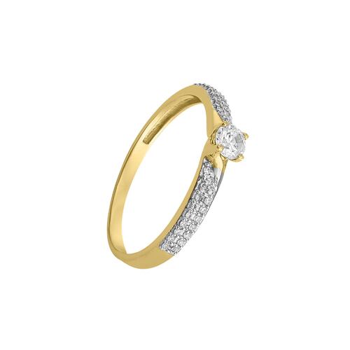 Anillo Solitario Con Líneas De Zirconias Laterales Oro 14k + Regalo
