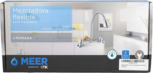 Meer Mezcladora Flexible Cromada para Fregadero, Fabricada en Acero Inox, Zinc y Latón, llave de agua para cocina
