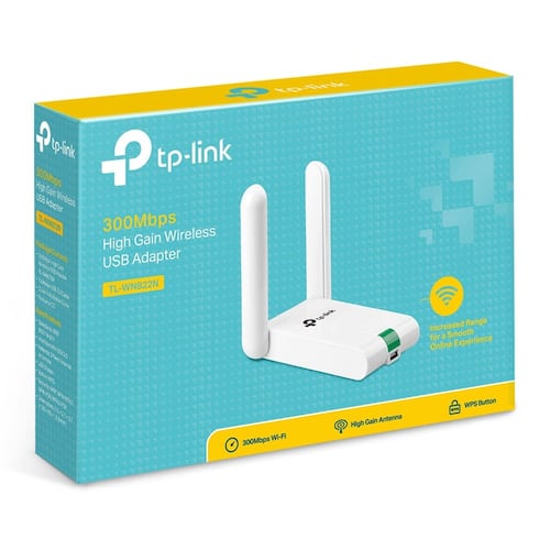 Tarjeta de Red Inalámbrica USB N300, TP-Link TL-WN822N, Antena Dual 3 dBi, Blanco.