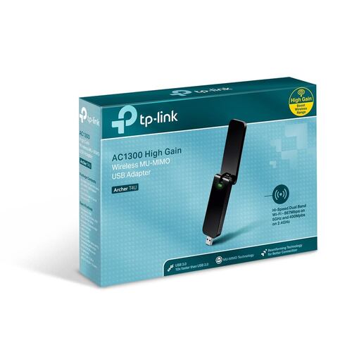 Tarjeta de Red Inalámbrica USB Doble Banda AC1300, TP-Link Archer T4U, Negro.