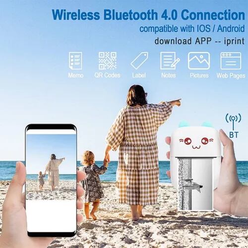 Lo Último Bluetooth Mini Impresora Térmica Portátil Azul