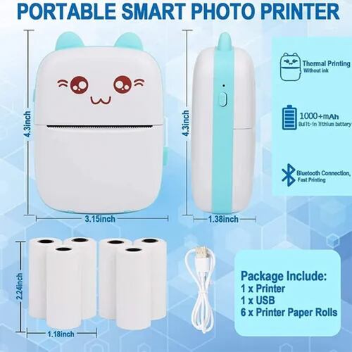Lo Último Bluetooth Mini Impresora Térmica Portátil Azul