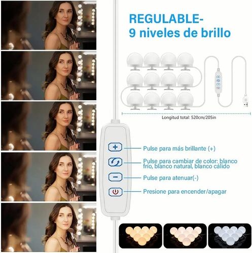 Focos Led Regulables Para Espejo De Tocador, 12 Bombillas