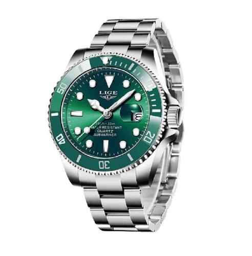 Reloj Impermeable Para Hombre, Diseño De Fantasma Plata con Verde