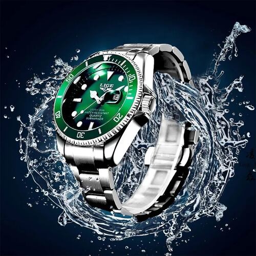 Reloj Impermeable Para Hombre, Diseño De Fantasma Plata con Verde