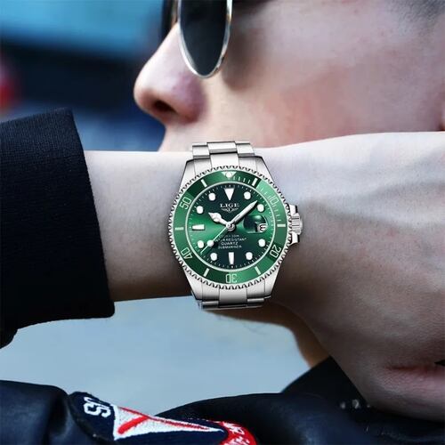 Reloj Impermeable Para Hombre, Diseño De Fantasma Plata con Verde