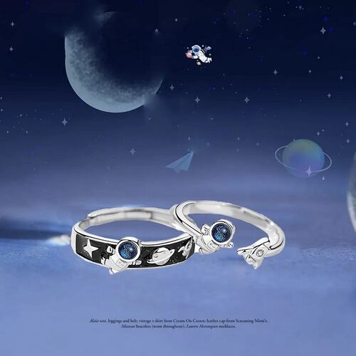 Un Par Anillos De Astronauta Pareja Cobre Promesa Ajustable