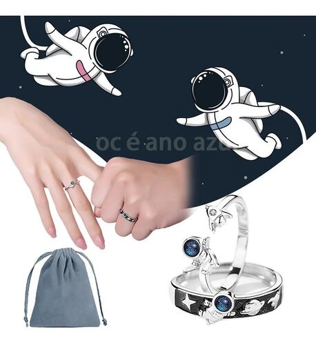 Un Par Anillos De Astronauta Pareja Cobre Promesa Ajustable