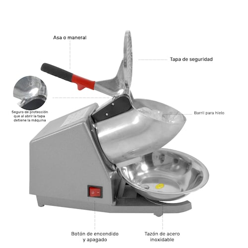 Maquina Trituradora de Hielo Raspados Snacks 450 RPM 65 Kg / h 250 W Acero Inoxidable Plata