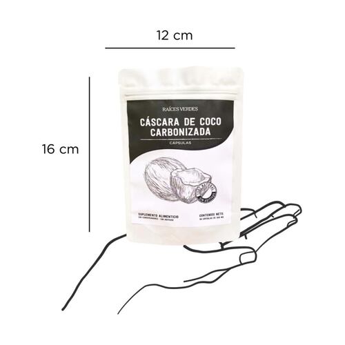 Cáscara De Coco Carbonizada 90 Cápsulas 500mg Raíces Verdes 