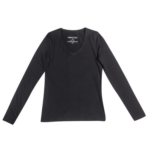 Playera Casual manga larga con cuello V Holly Land color Negro para Mujer 3130 133256