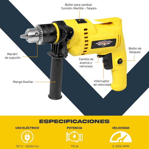 Taladro Rotomartillo 1/2 710w 3000rpm Kit Herramientas 32pz