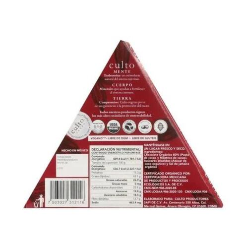 Chocolate Amargo 80% Cacao Con Sal De Jamaica 80g Culto 