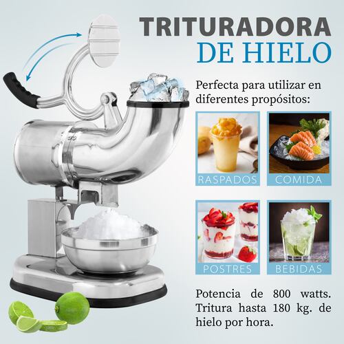 Maquina Trituradora de Hielo 800W 2400 r/min Acero Inoxidable de 2 Cuchillas 180 Kg/h - Plata