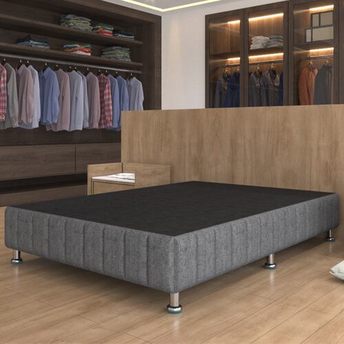 Base Box King Size Tapizado Gris con Patas