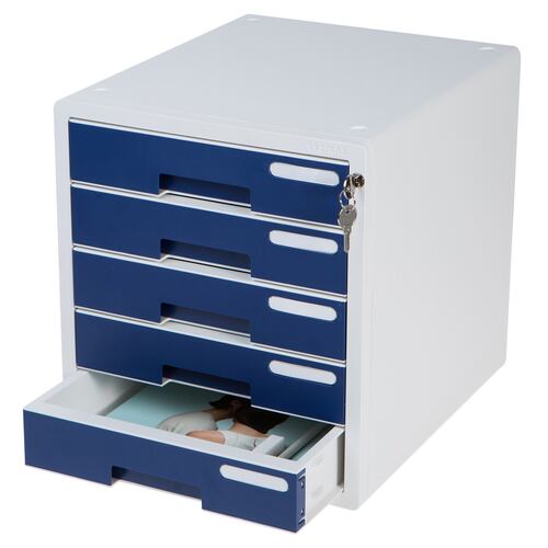 AGBOX Archivero para Escritorio con Cerradura con 5 Cajones Sysmax Azul LTOFF002.