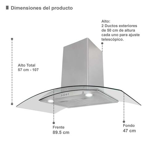 COMBO con campana de pared 90cm, parrilla de gas y parrilla eléctrica SUPRA EPOMEO de acero inoxidable