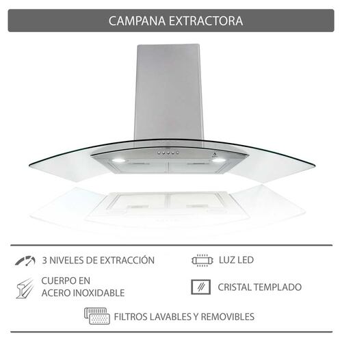 COMBO con campana de pared 90cm, parrilla de gas y parrilla eléctrica SUPRA EPOMEO de acero inoxidable
