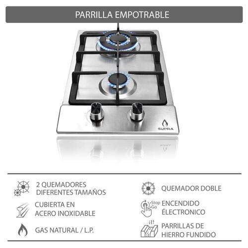 COMBO con campana de pared 90cm, parrilla de gas y parrilla eléctrica SUPRA EPOMEO de acero inoxidable