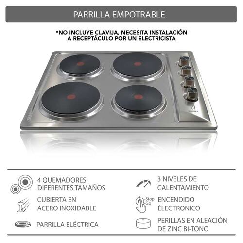COMBO con campana de pared 90cm, parrilla de gas y parrilla eléctrica SUPRA EPOMEO de acero inoxidable
