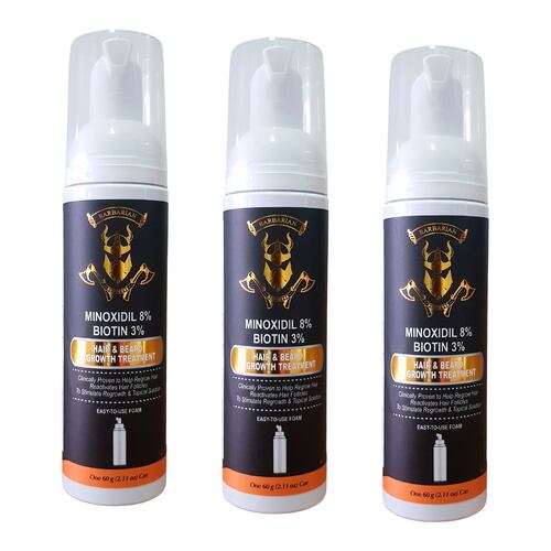 Minoxidil 8% + Biotina 3% Espuma 60ml 3 Frascos