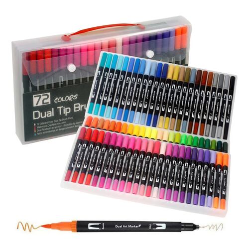 Marcadores Plumones Doble Punta Pincel 72 Colores