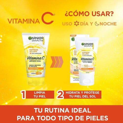 Kit Garnier Express Aclara; All In 1 Claro+ Gel Limpiador