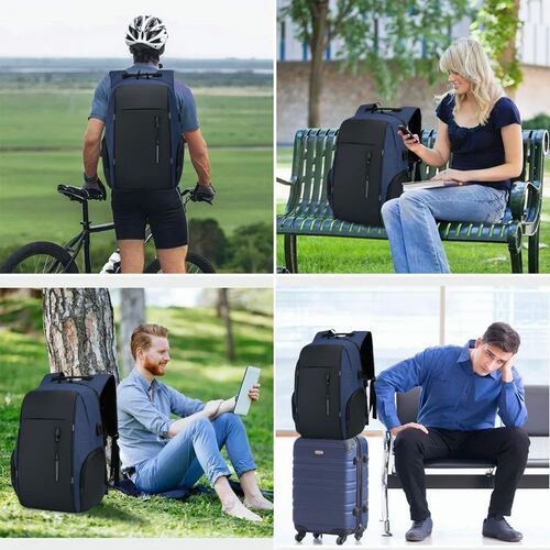 Mochila Para Laptop Con Puerto Y Cable Usb Negro con Azul