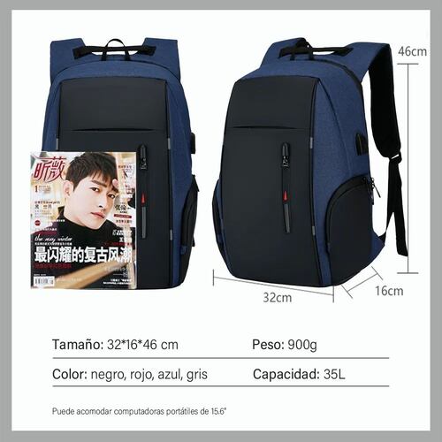 Mochila Para Laptop Con Puerto Y Cable Usb Negro con Azul