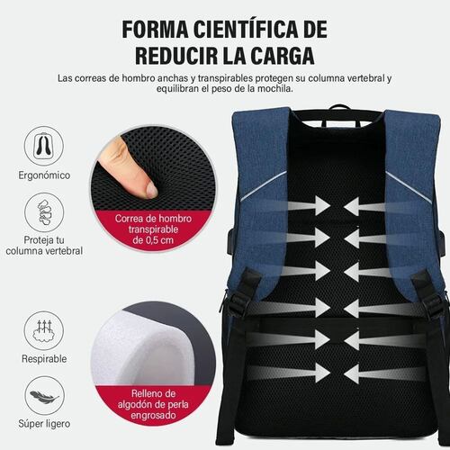 Mochila Para Laptop Con Puerto Y Cable Usb Negro con Azul