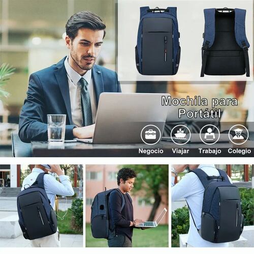 Mochila Para Laptop Con Puerto Y Cable Usb Negro con Azul