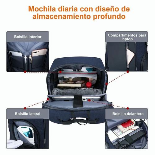 Mochila Para Laptop Con Puerto Y Cable Usb Negro con Azul