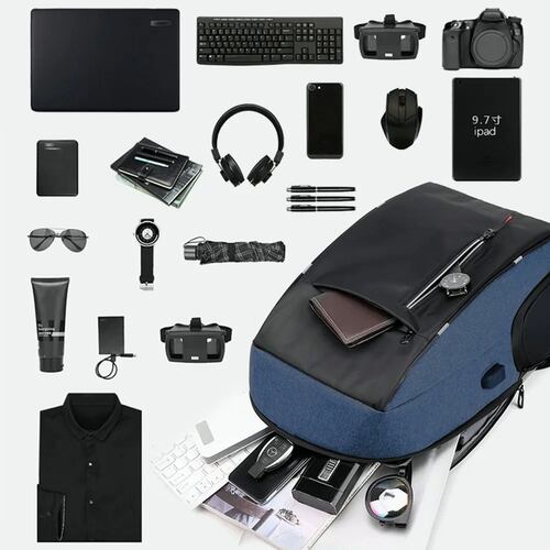 Mochila Para Laptop Con Puerto Y Cable Usb Negro con Azul