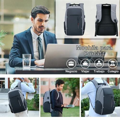 Mochila Para Laptop Con Puerto Y Cable Usb Negro con Gris