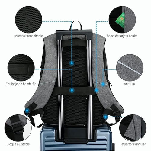 Mochila Para Laptop Con Puerto Y Cable Usb Negro con Gris