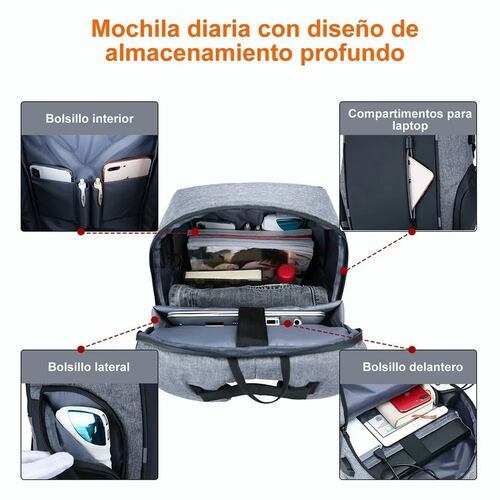 Mochila Para Laptop Con Puerto Y Cable Usb Negro con Gris