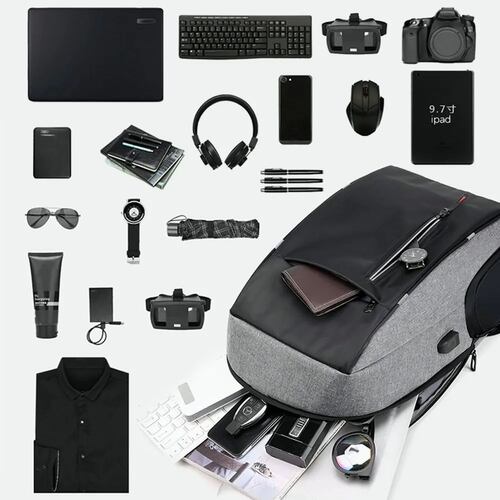 Mochila Para Laptop Con Puerto Y Cable Usb Negro con Gris