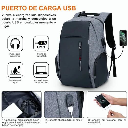 Mochila Para Laptop Con Puerto Y Cable Usb Negro con Gris