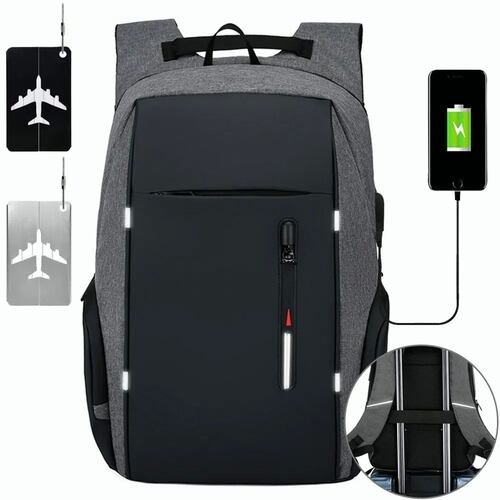 Mochila Para Laptop Con Puerto Y Cable Usb Negro con Gris