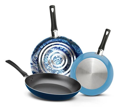 3 Pack De Sartenes Blue De Aluminio Con Duraflon